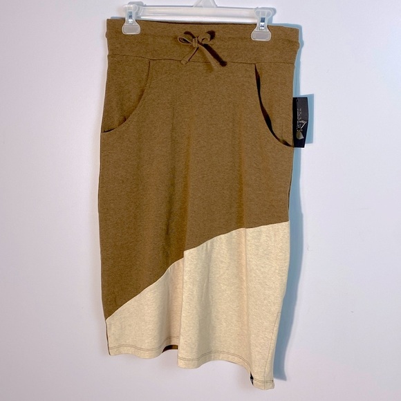 Two-Tone Color Block Brown and Cream Midi Skirt size small - Picture 10 of 10